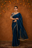 Blue Solid Plain Georgette Saree
