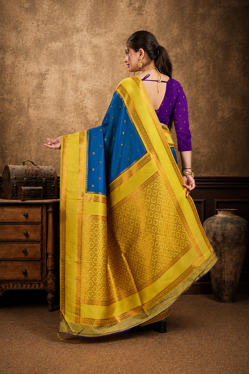 Blue Narayan Border Silk Blend Saree