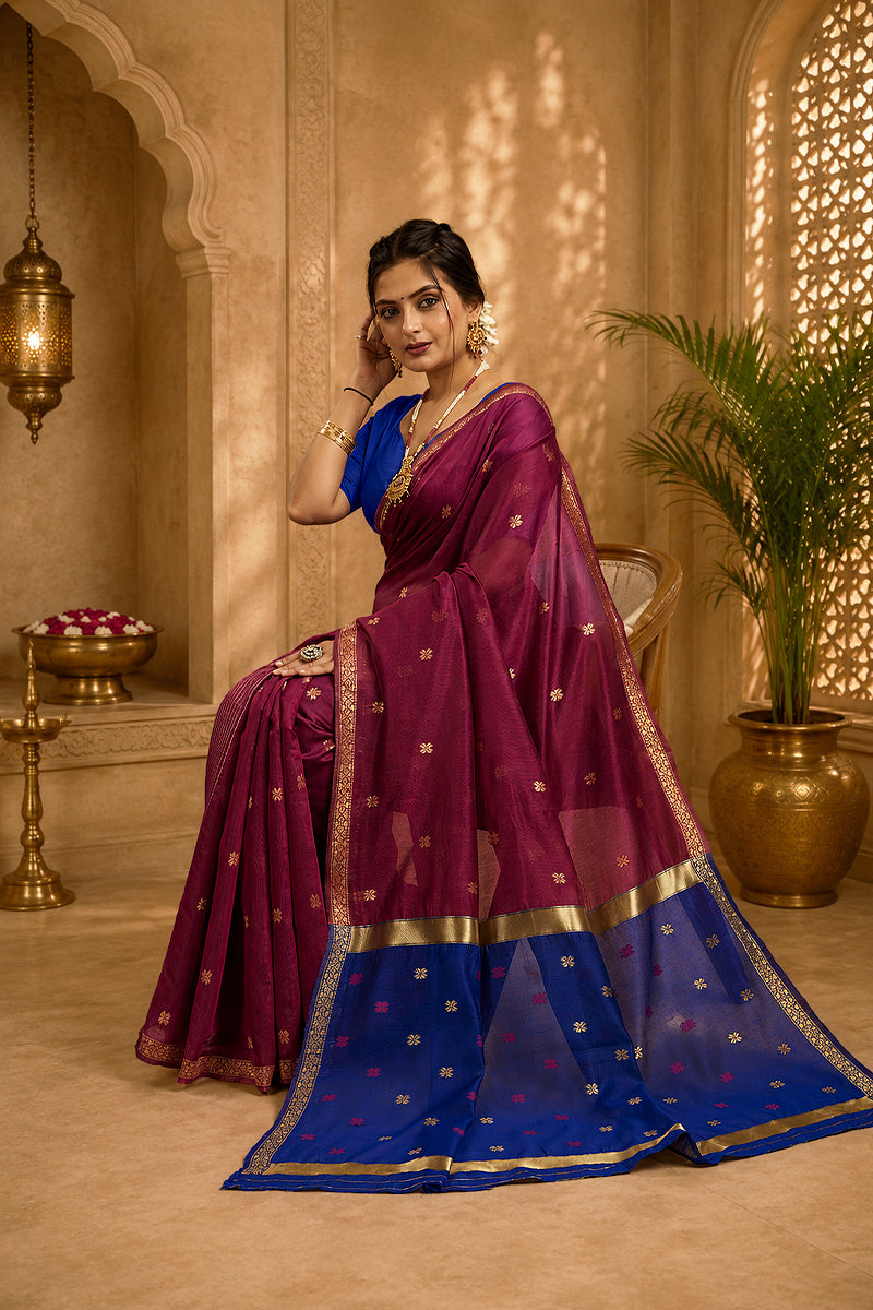 Wine Toned Cotton Silk Saree