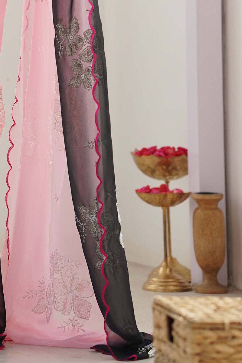 Baby Pink Embroidery Work Georgette Saree