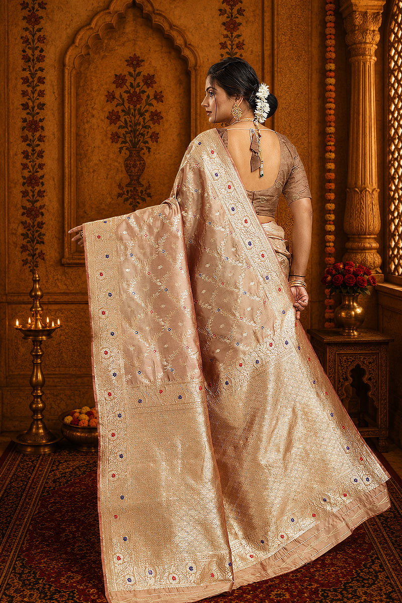 Beige Woven Banarasi Silk Saree