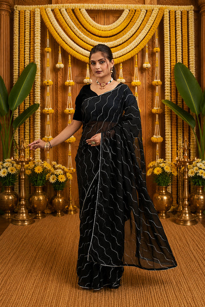 Black Beaded Swarovski Georgette Fancy Saree