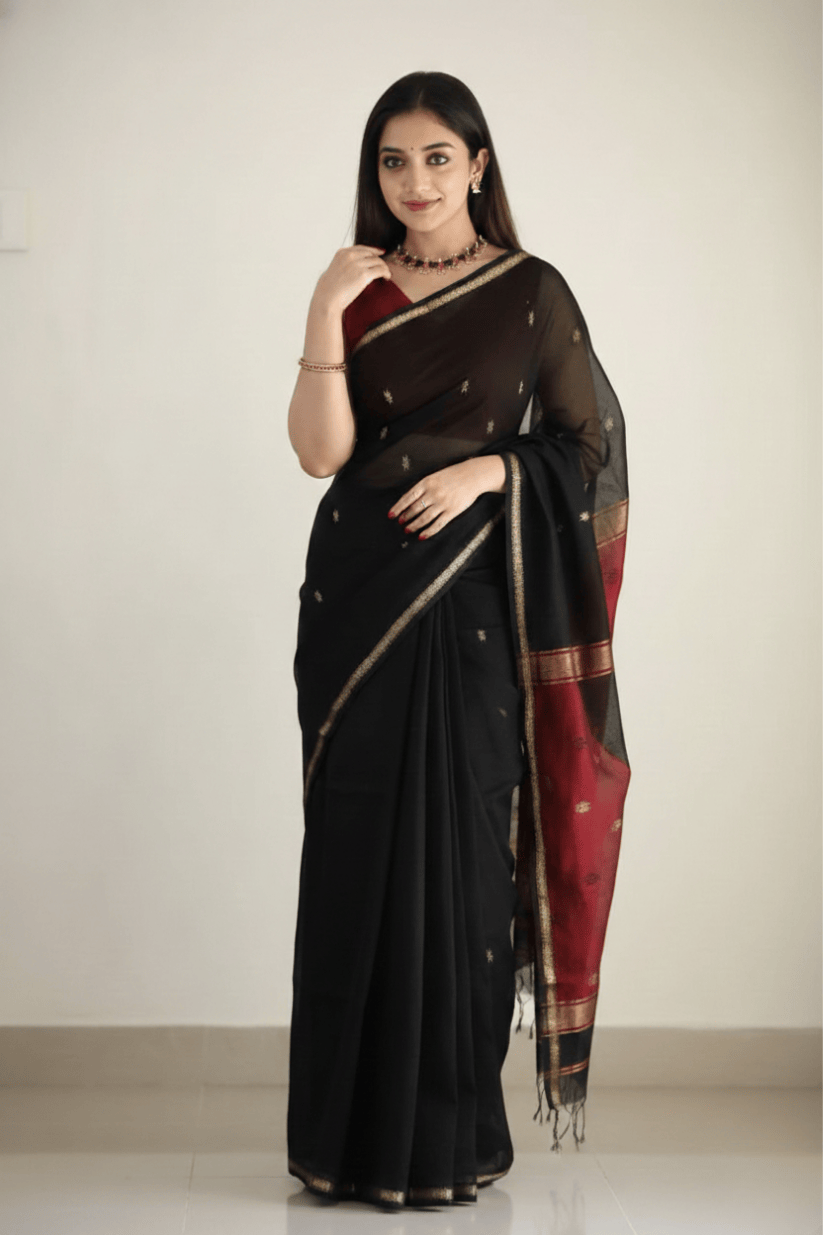 Black Cotton Silk Saree