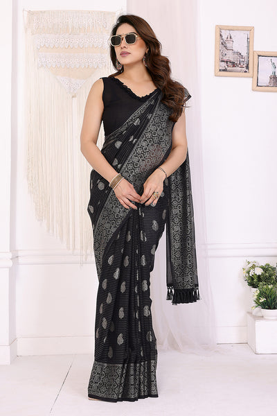 Black Foil Printed Soft Georgette Saree