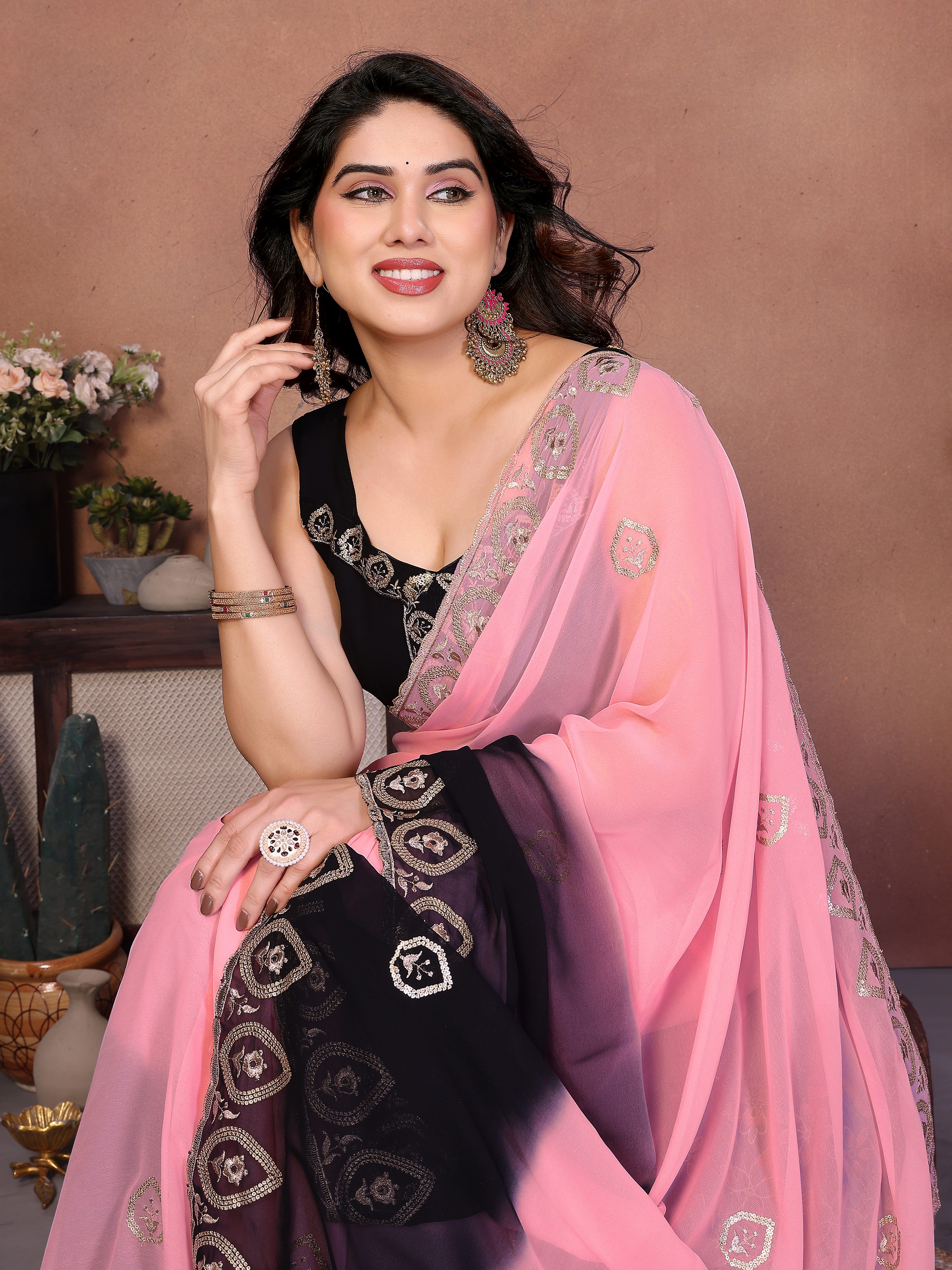 Black Georgette Embroidered Saree