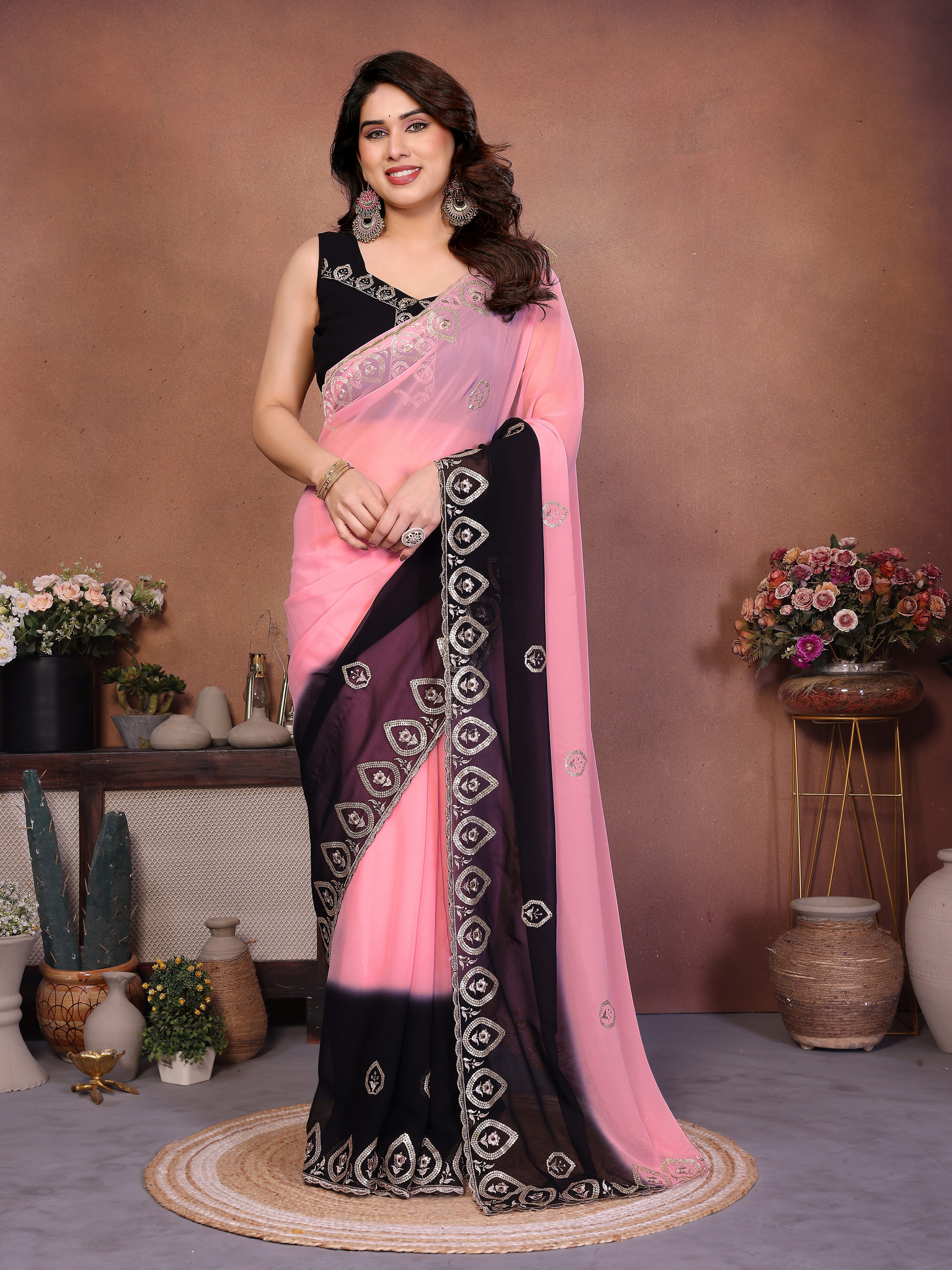 Black Georgette Embroidered Saree