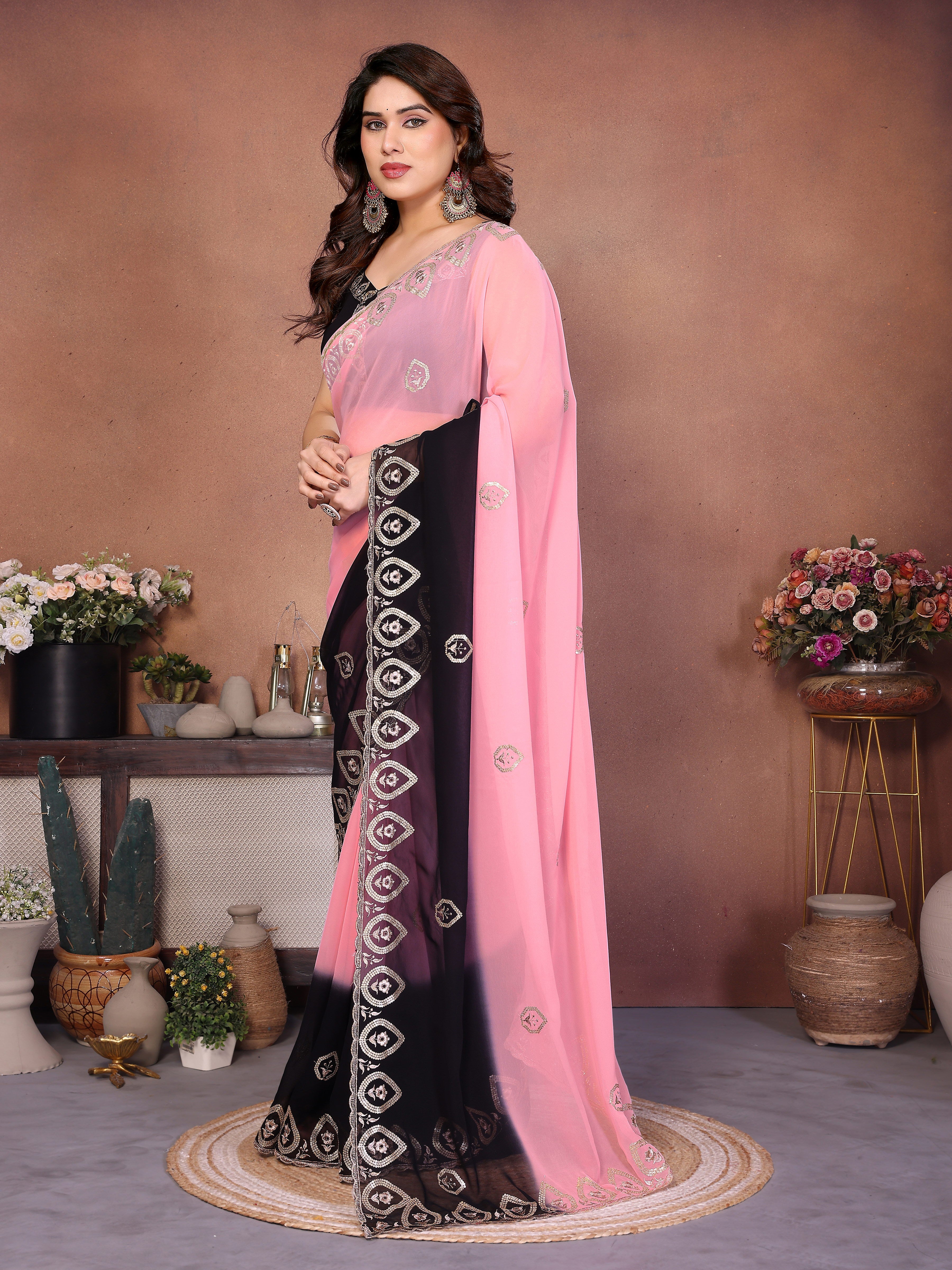 Black Georgette Embroidered Saree