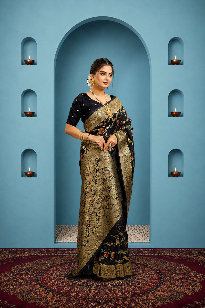 Black Pure Banarasi Khadi Silk Saree
