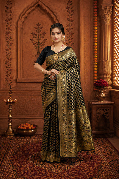 Black Pure Soft Khadi Silk Saree