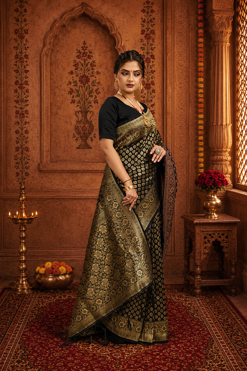 Black Pure Soft Khadi Silk Saree