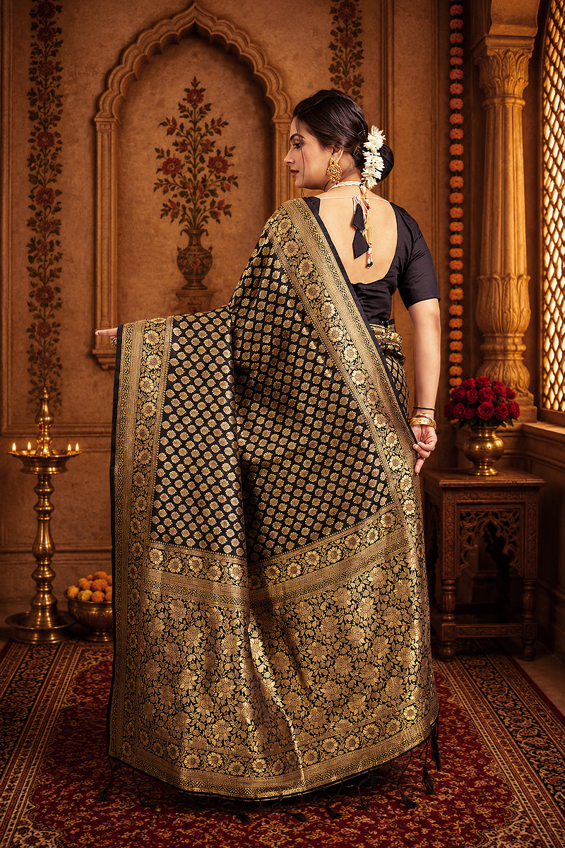 Black Pure Soft Khadi Silk Saree