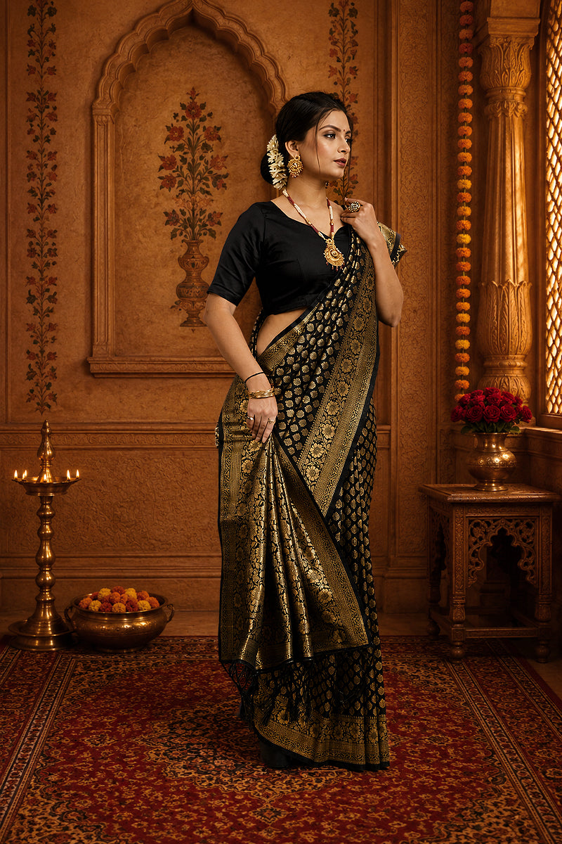 Black Pure Soft Khadi Silk Saree