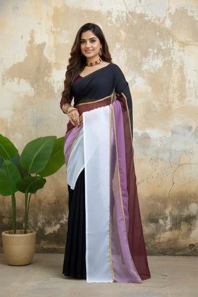 Black Toned Plain Georgette Saree