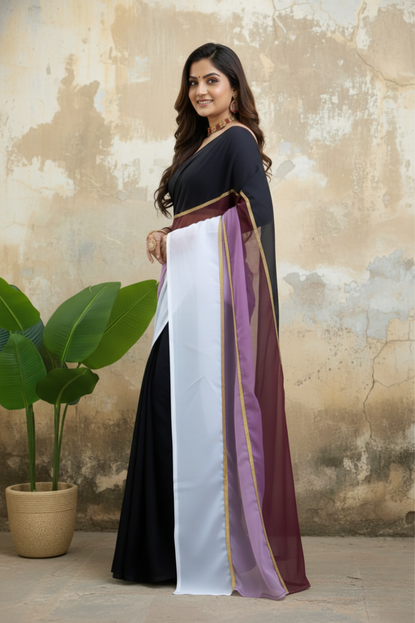 Black Toned Plain Georgette Saree