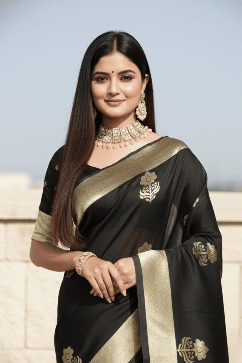 Black Woven Silk Saree