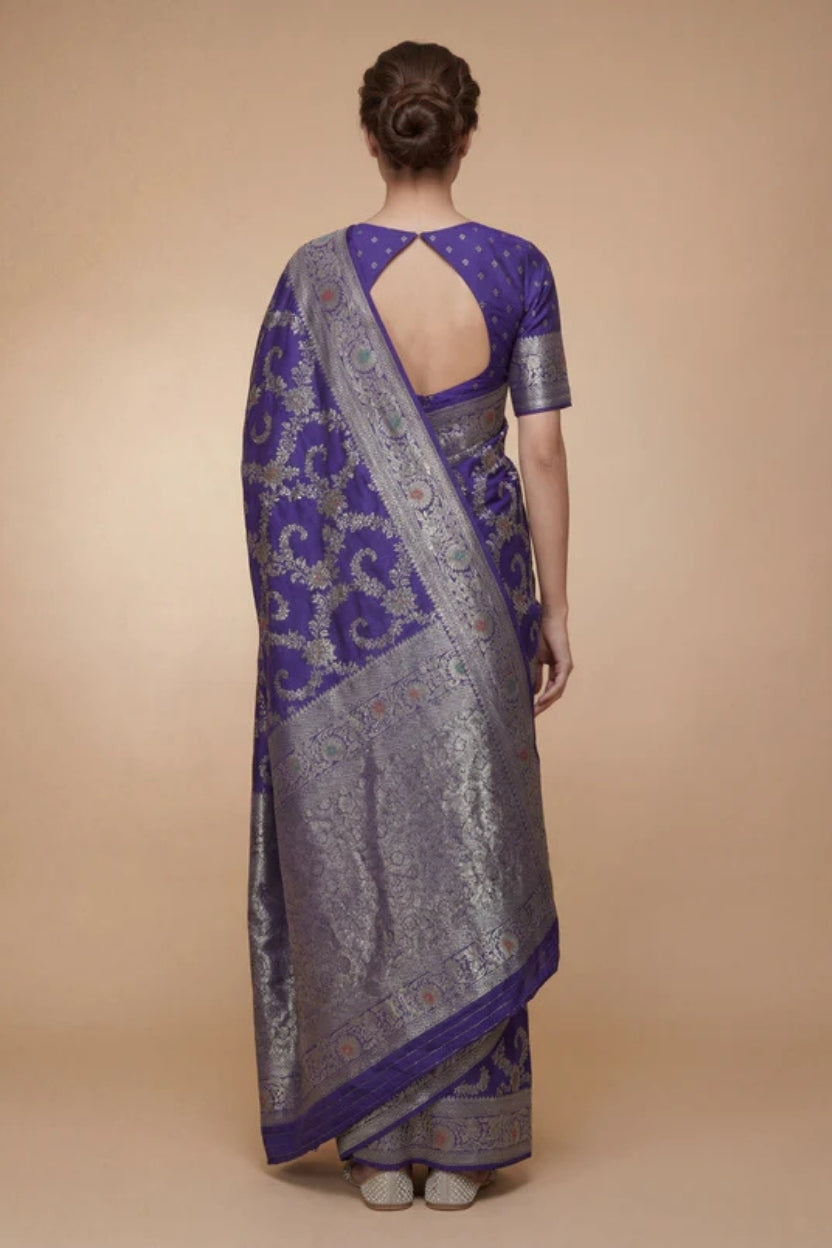 Blue Butti Banarasi Silk Saree