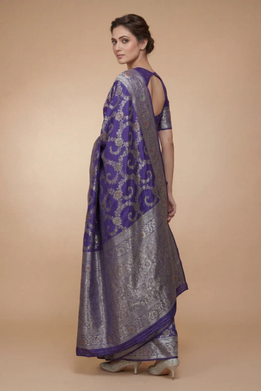 Blue Butti Banarasi Silk Saree