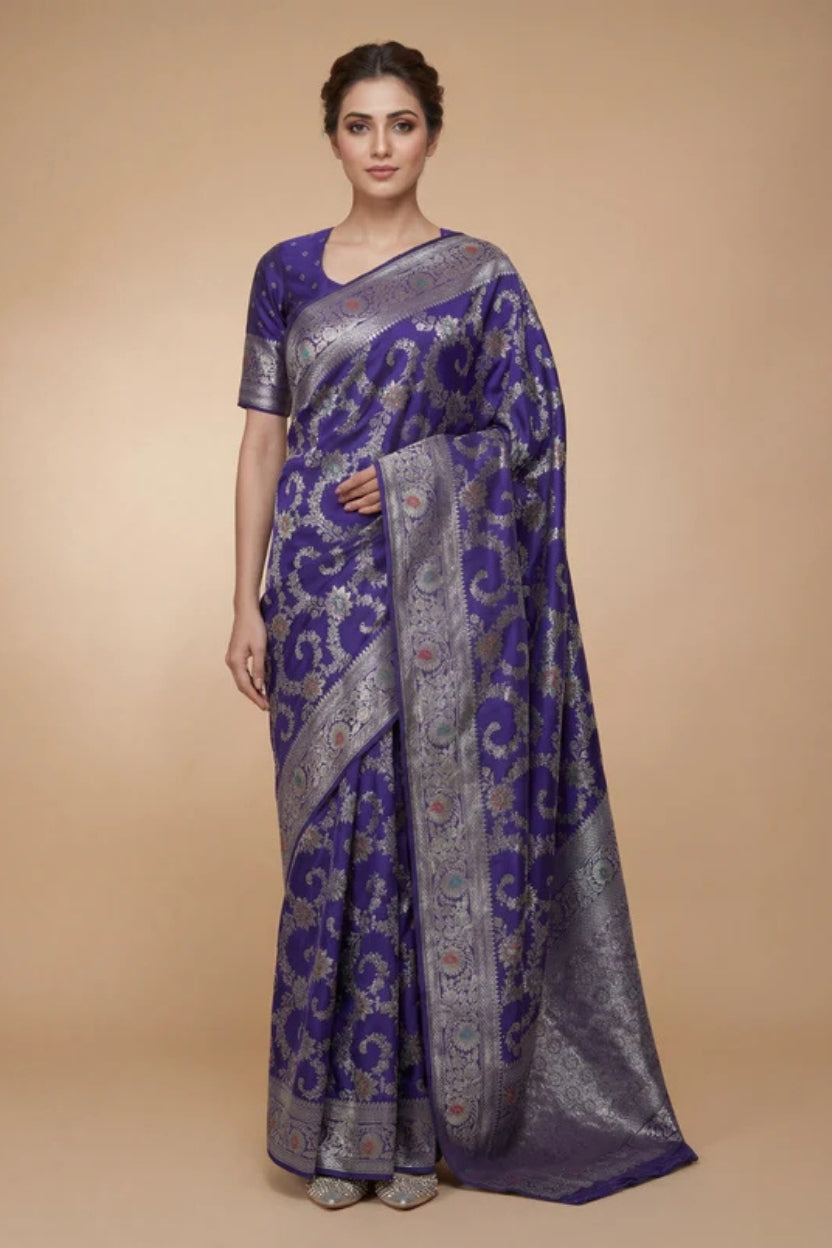Blue Butti Banarasi Silk Saree