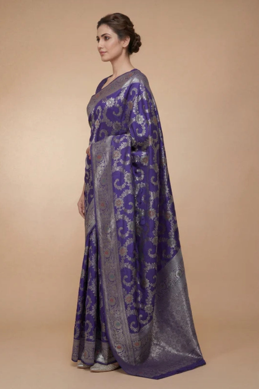 Blue Butti Banarasi Silk Saree