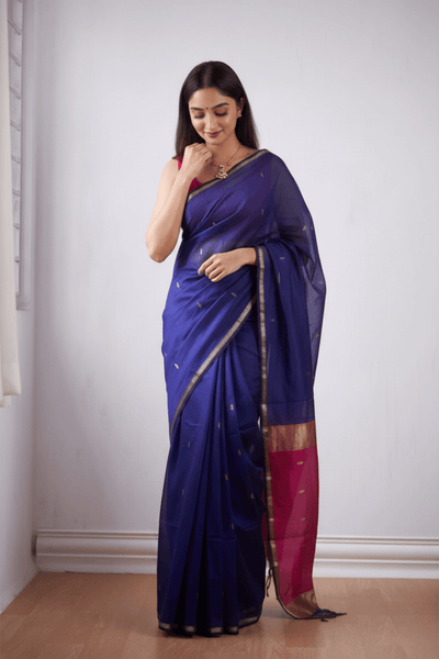 Blue Cotton Silk Saree