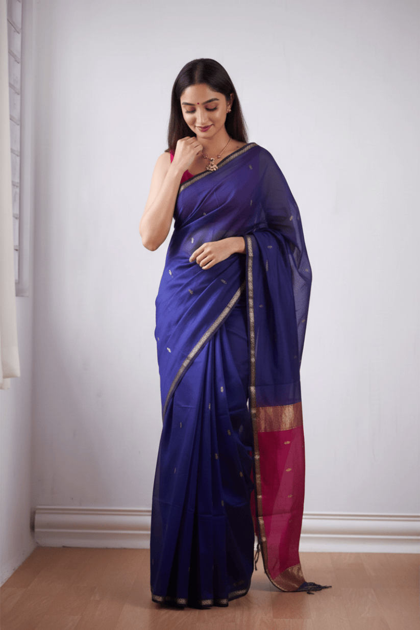 Blue Cotton Silk Saree