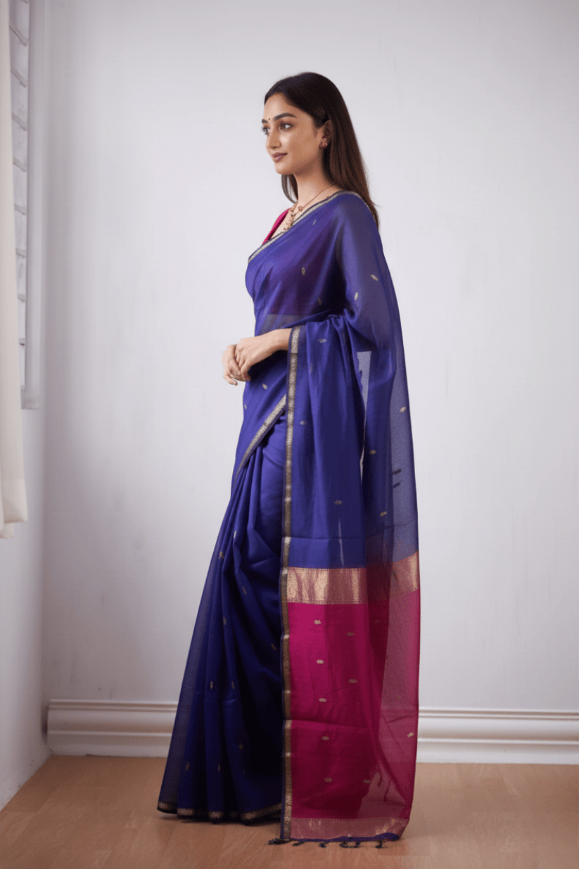 Blue Cotton Silk Saree