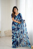 Blue Floral Printed Georgette Saree