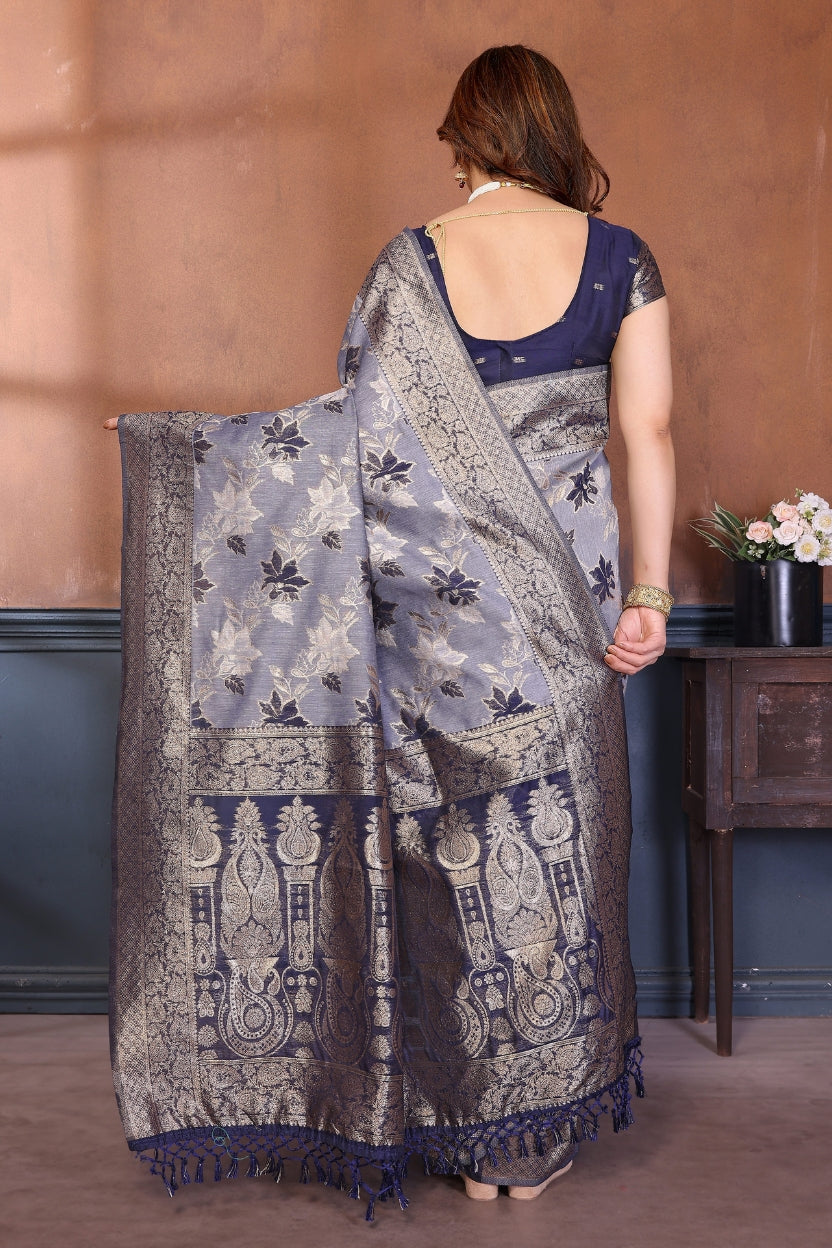 Blue Lotus Cotton Blend Jacquard Zari Saree