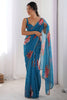Blue Printed Georgette Lace Saree