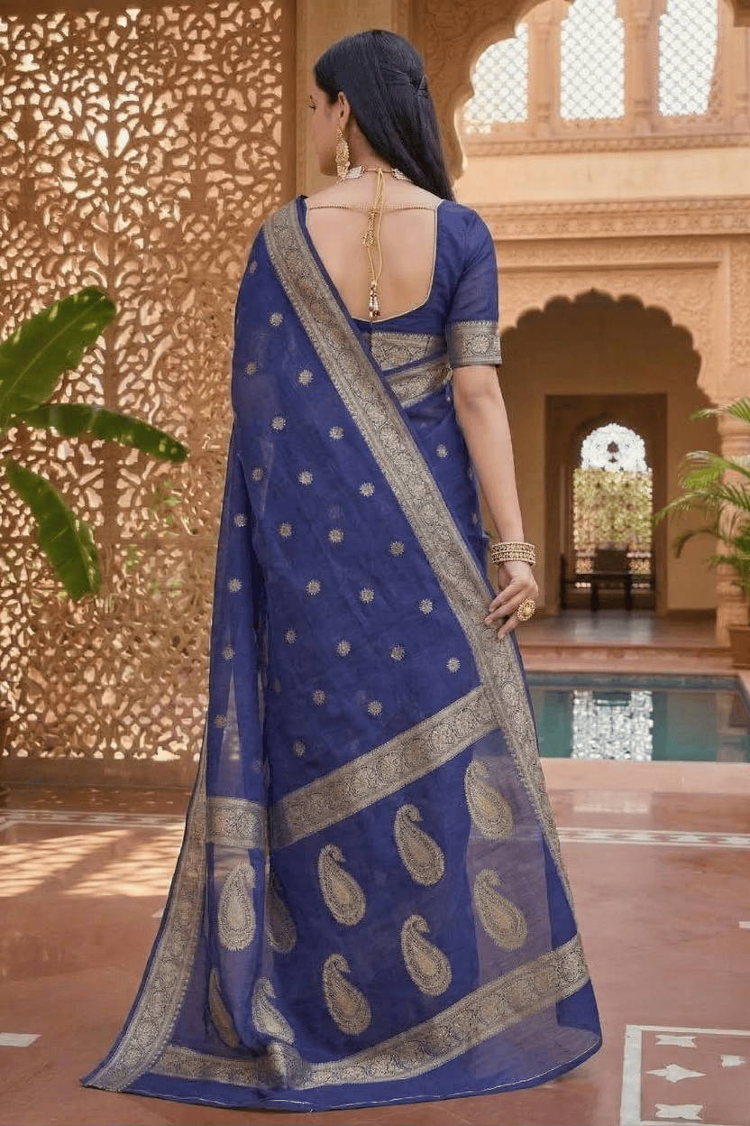 Blue Soft Cotton Silk Saree