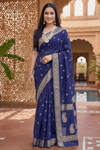 Blue Soft Cotton Silk Saree