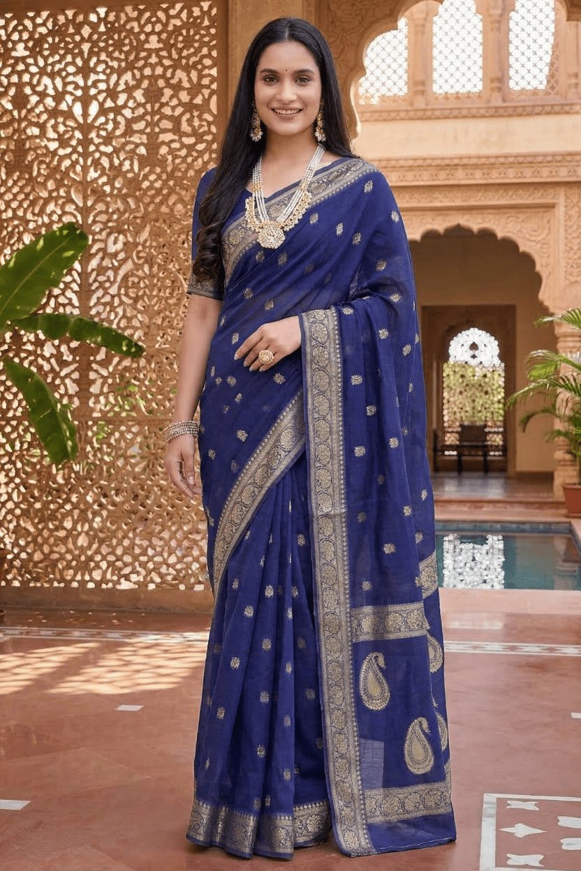 Blue Soft Cotton Silk Saree