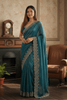 Blue Soft Silk Swarovski Embroidery Saree
