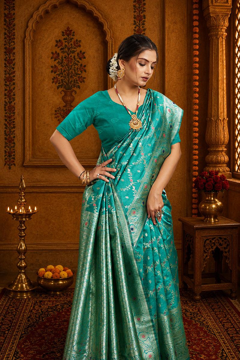 Blue Woven Banarasi Silk Saree