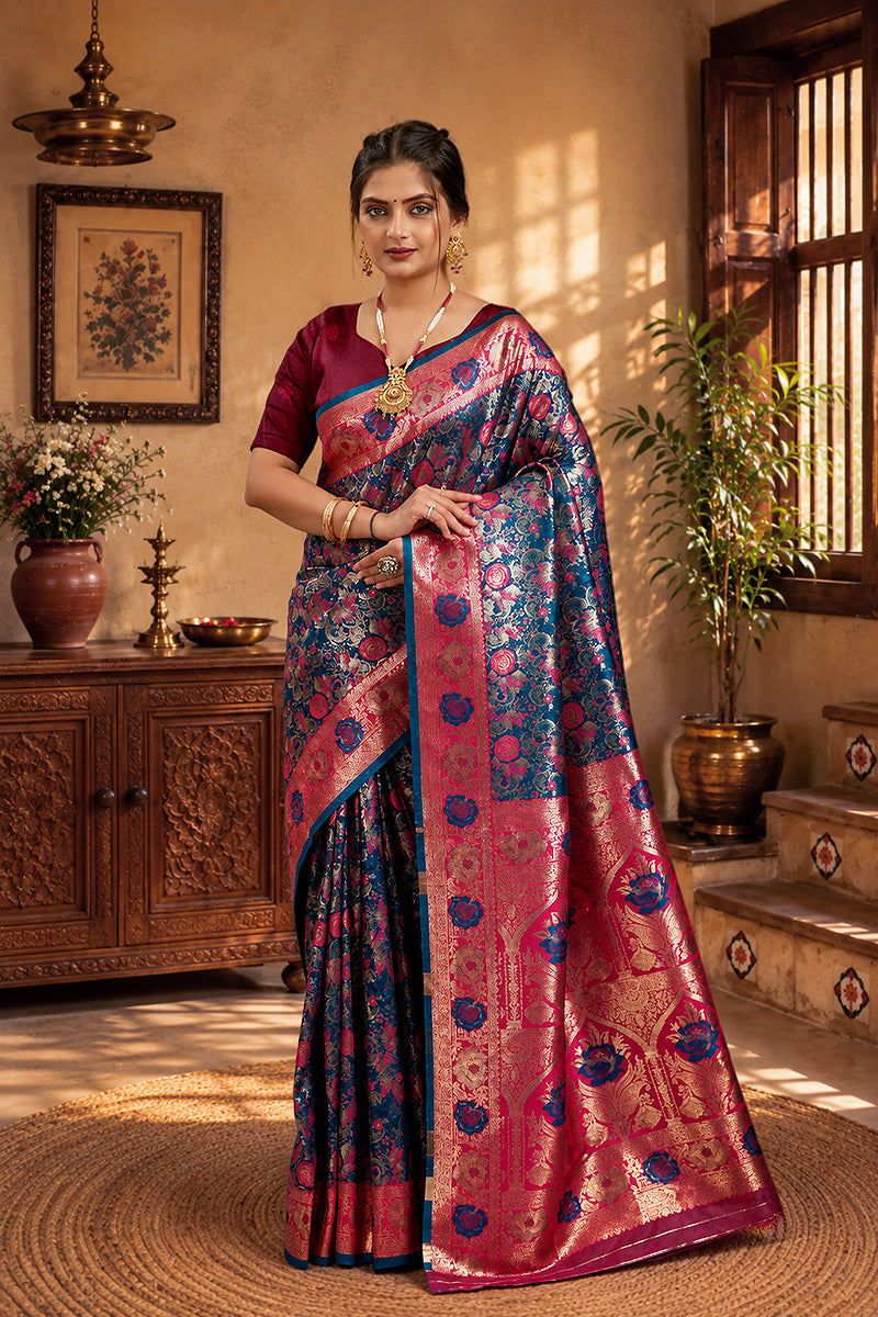 Blue Woven Kanjivaram Silk Saree