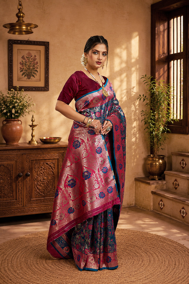 Blue Woven Kanjivaram Silk Saree