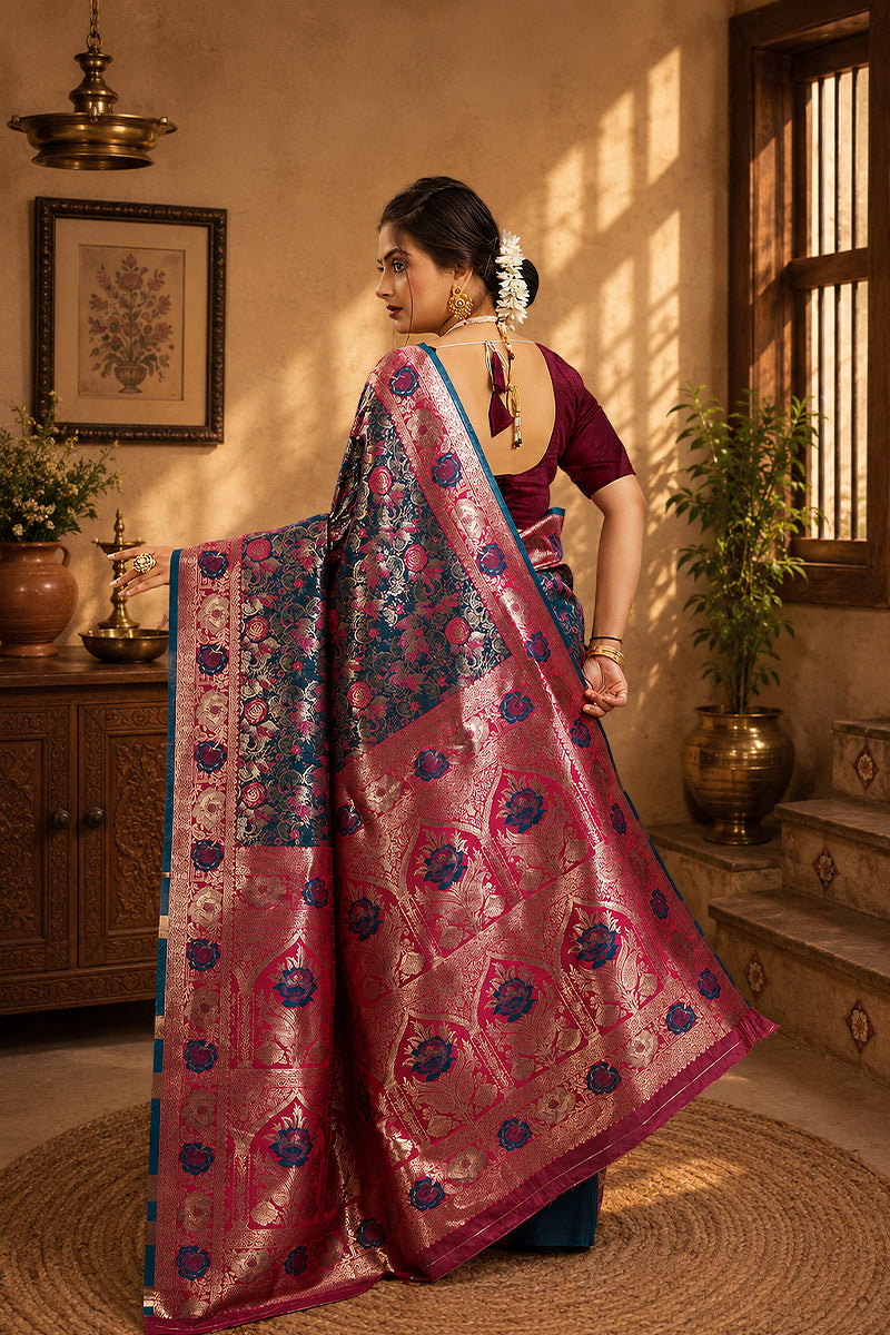 Blue Woven Kanjivaram Silk Saree