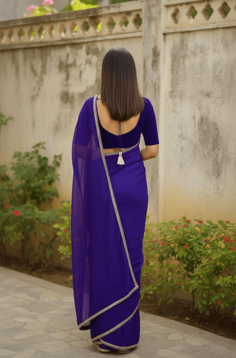 Royal Blue Mirror Lace Georgette Saree