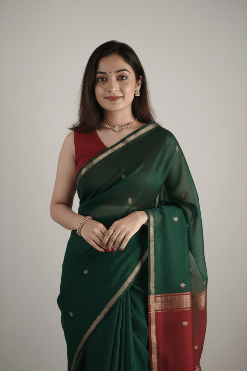 Bottle Green Cotton Silk Saree