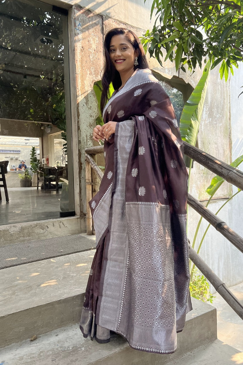 Brown Silk Blend Saree