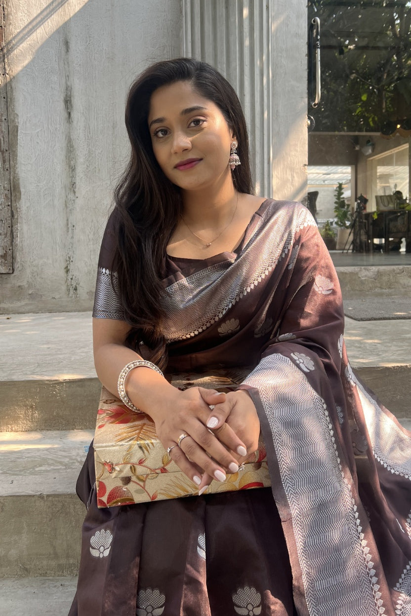 Brown Silk Blend Saree