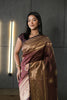Brown Checkered Silk Blend Saree