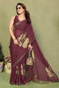 Burgundy  Foil Printed Georgette Saree