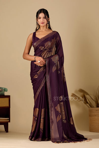 Burgundy  Foil Printed Georgette Saree
