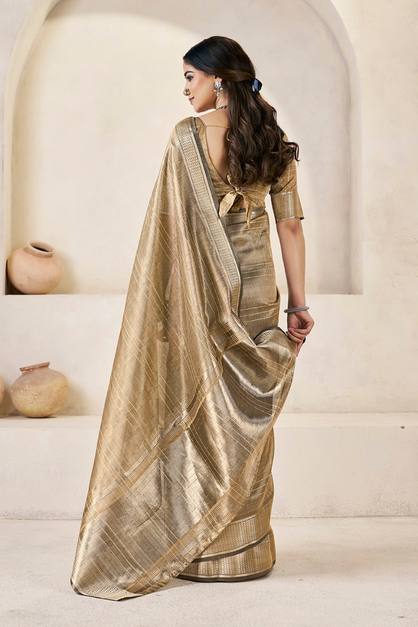 Champagne Gold Linen Cotton Saree