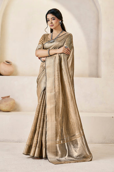 Champagne Gold Linen Cotton Saree
