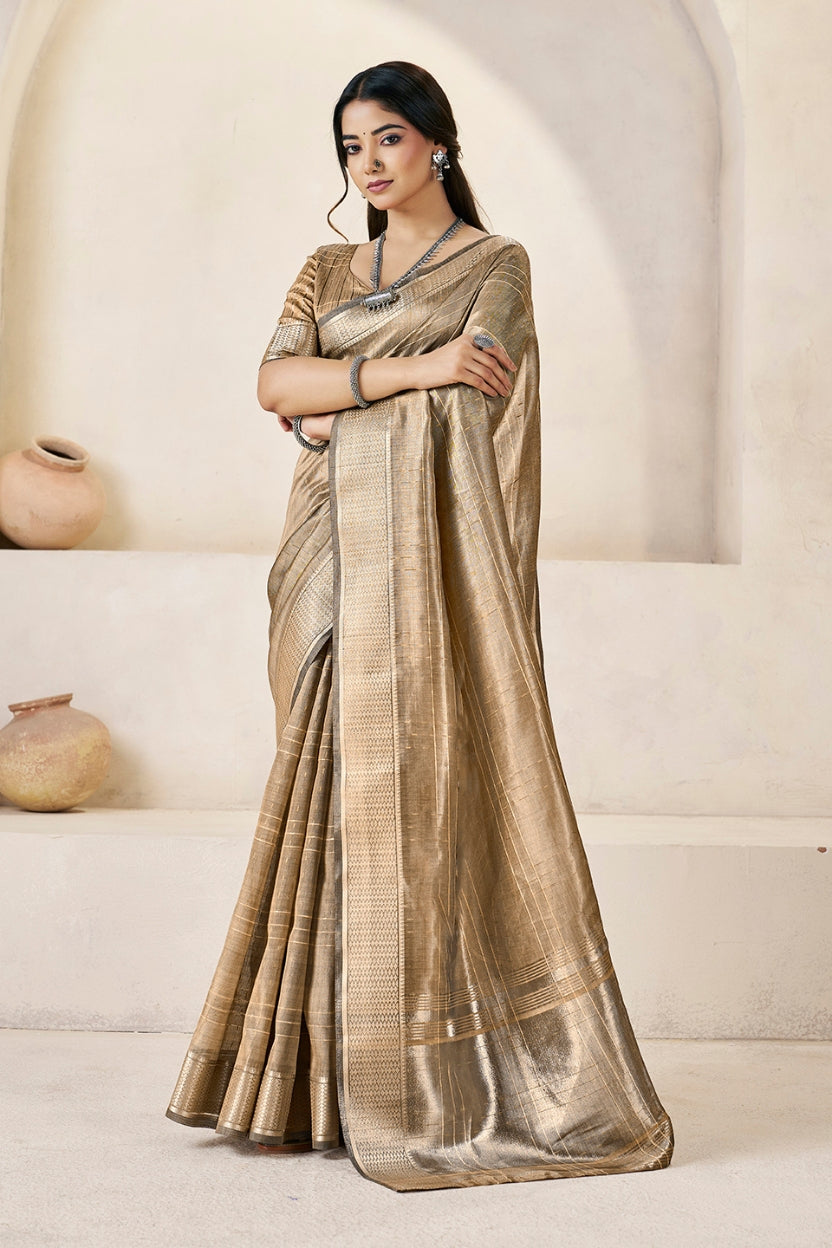 Champagne Gold Linen Cotton Saree