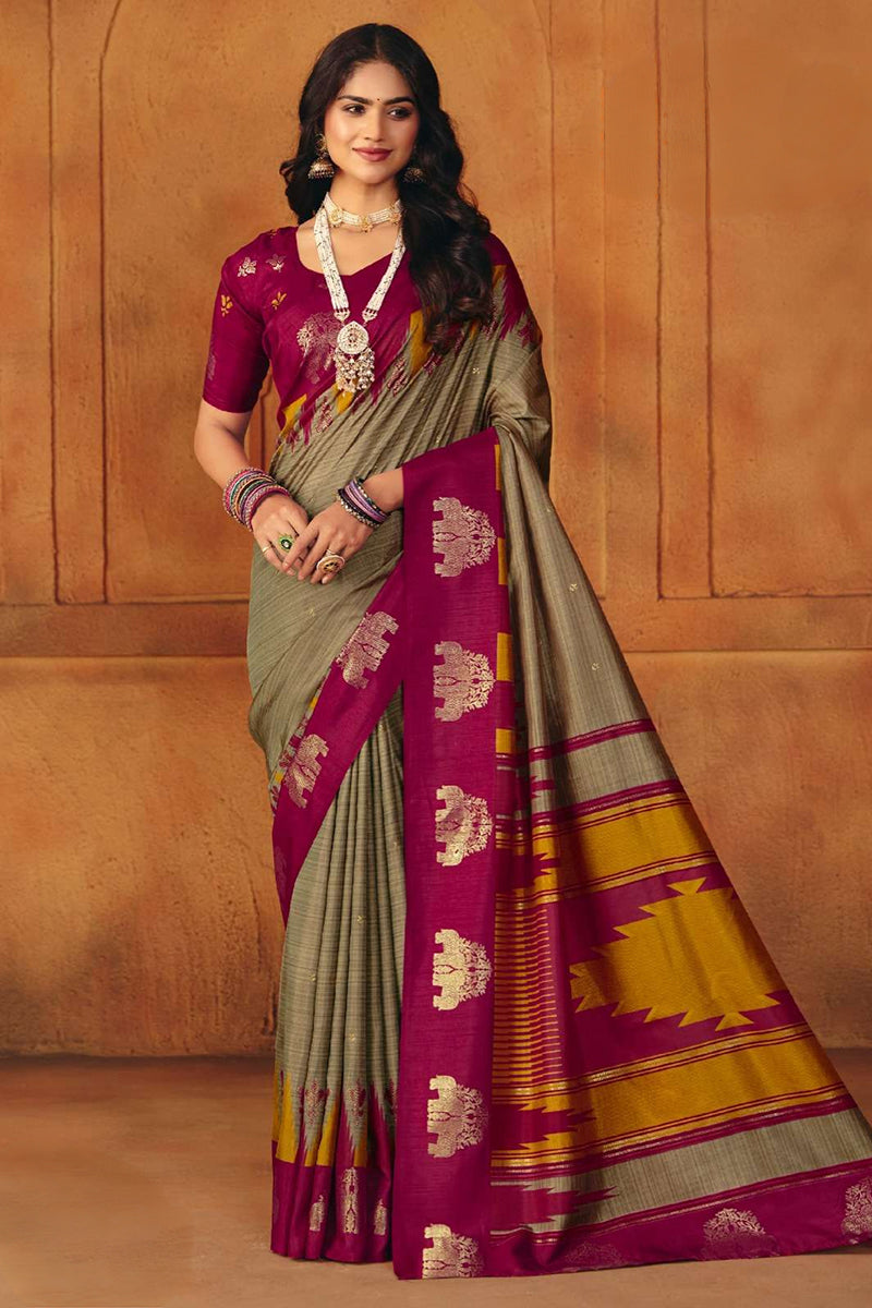Chikoo Manipuri Printed Saree With Foil Work