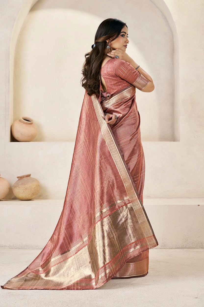 Copper Pink Linen Cotton Saree