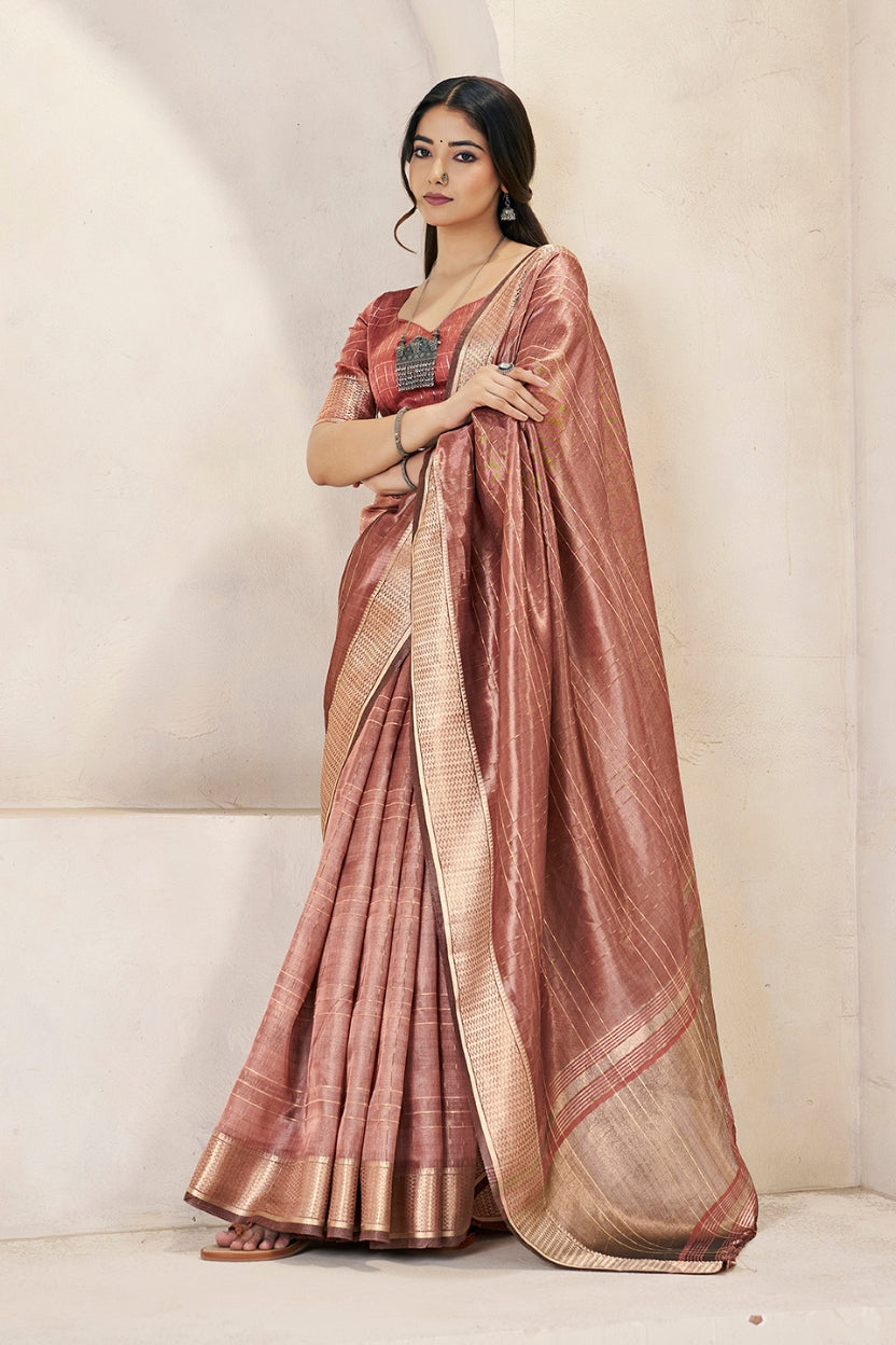 Copper Pink Linen Cotton Saree